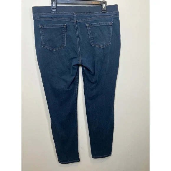 LEI Womens XL Dark Wash Skinny Pull On Jeggings Drawstring Elastic Waist Denim - Picture 6 of 13